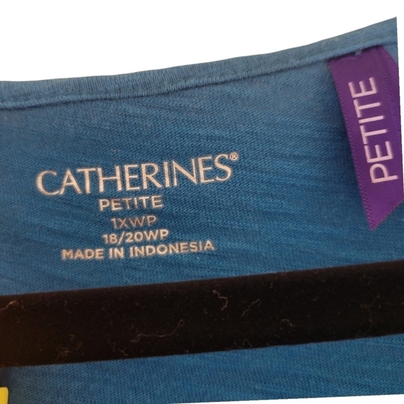 Catherine's Plus Petite Slub Knit Crochet Teal Tee•1XWP NWOT - Picture 5 of 6